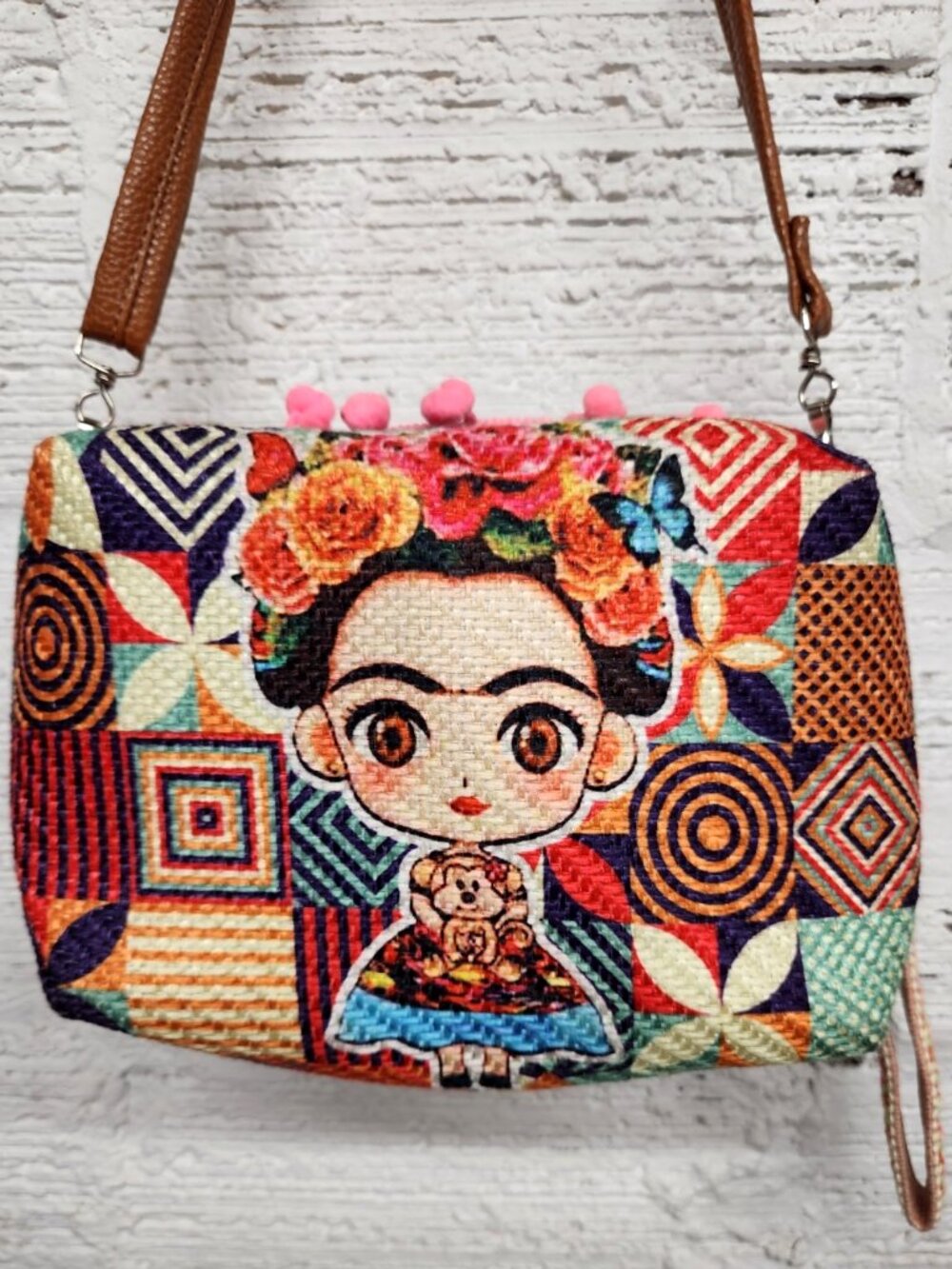 Frida Kahlo With Monkey Mexican Jute Shoulder Cross-body Purse Handbag